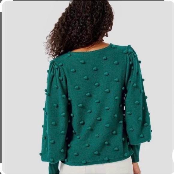 EUC Lilly Pulitzer Kipp’s Puff Blouson Sleeve Pom-Pom Sweater, “Spruce Green” - Picture 2 of 12